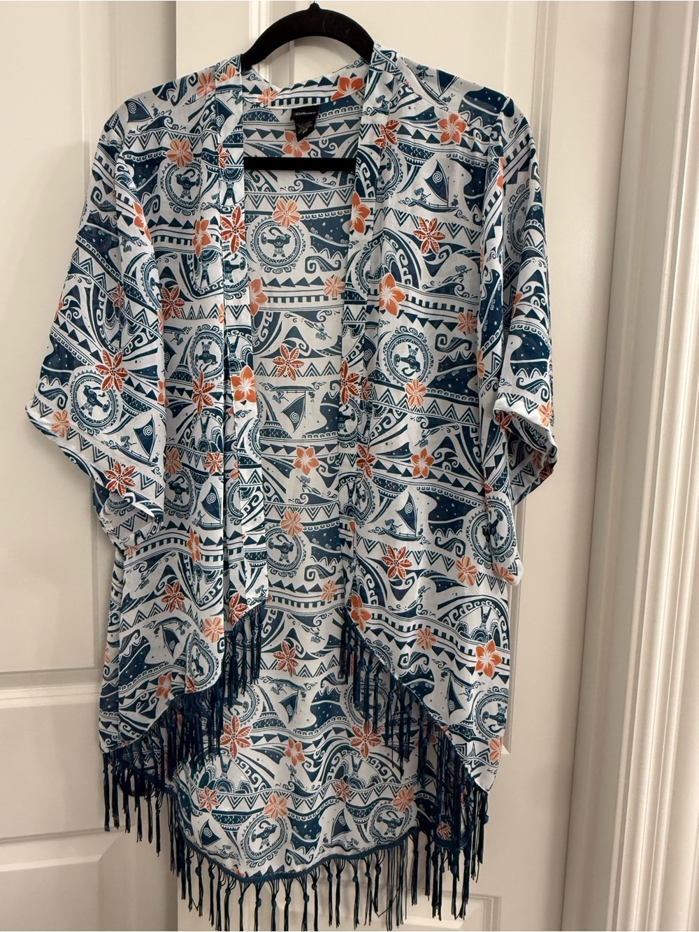 Disney Moana Blue Fringe Boho Medium Kimono Polynesian Shawl Hot Topic oversized